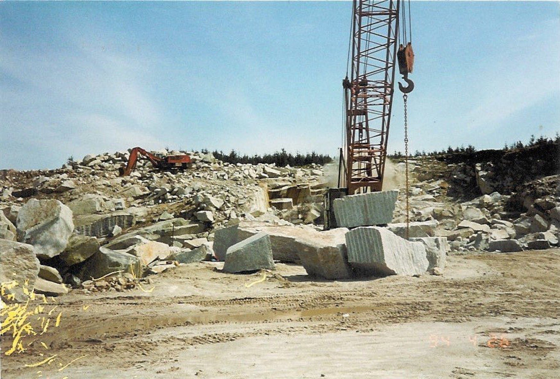 Dimensional granite blocks at the quarry in April 1994
