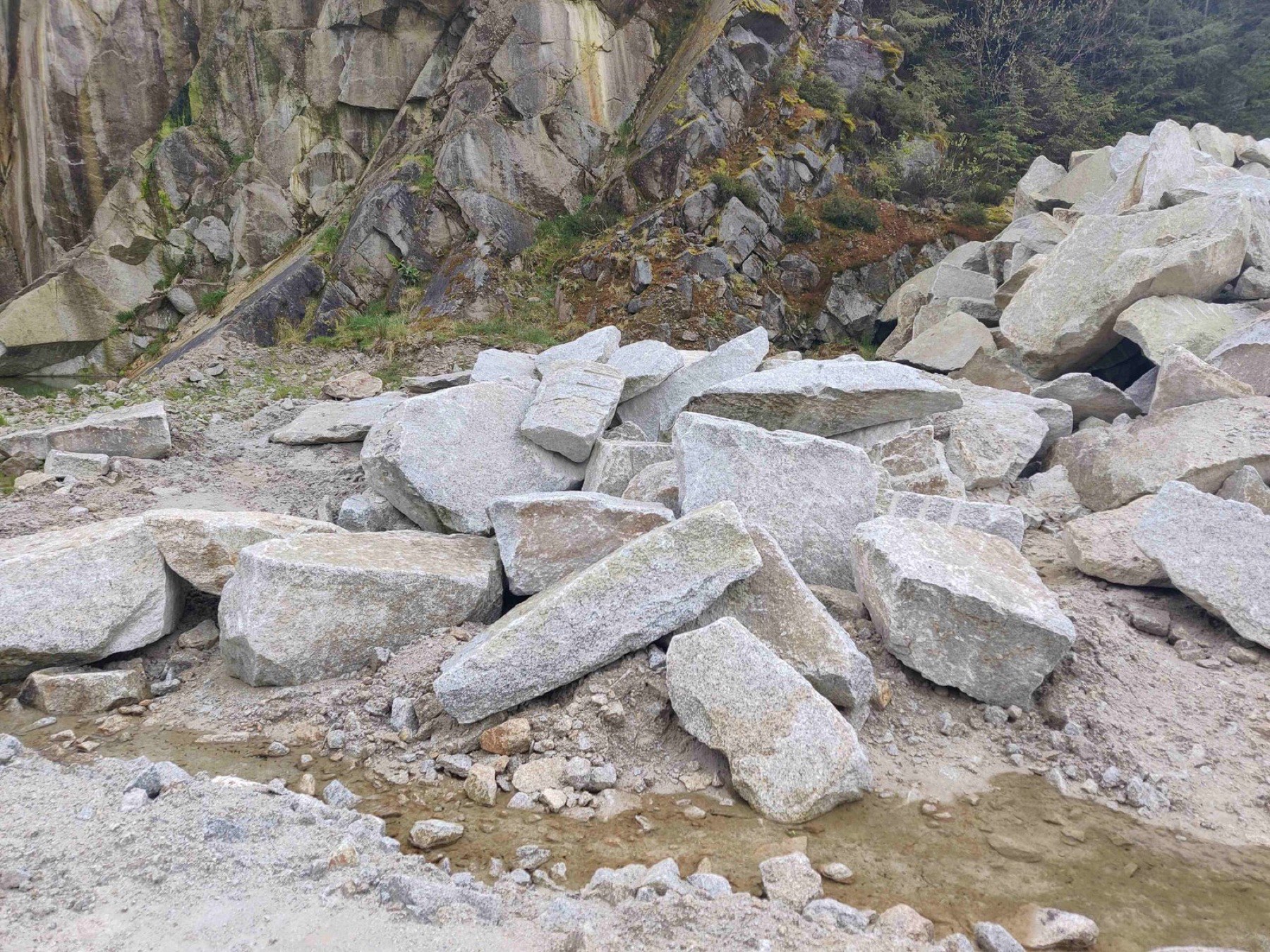 Freshly extracted Wicklow White granite blocks at the quarry face
